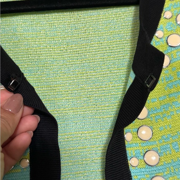 Misook Green and Blue Cardigan Sweater with Striking Design - Picture 4 of 5